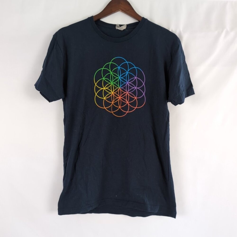 Coldplay 2017 World Tour Navy T-Shirt Rainbow Font Unisex Pride, Medium